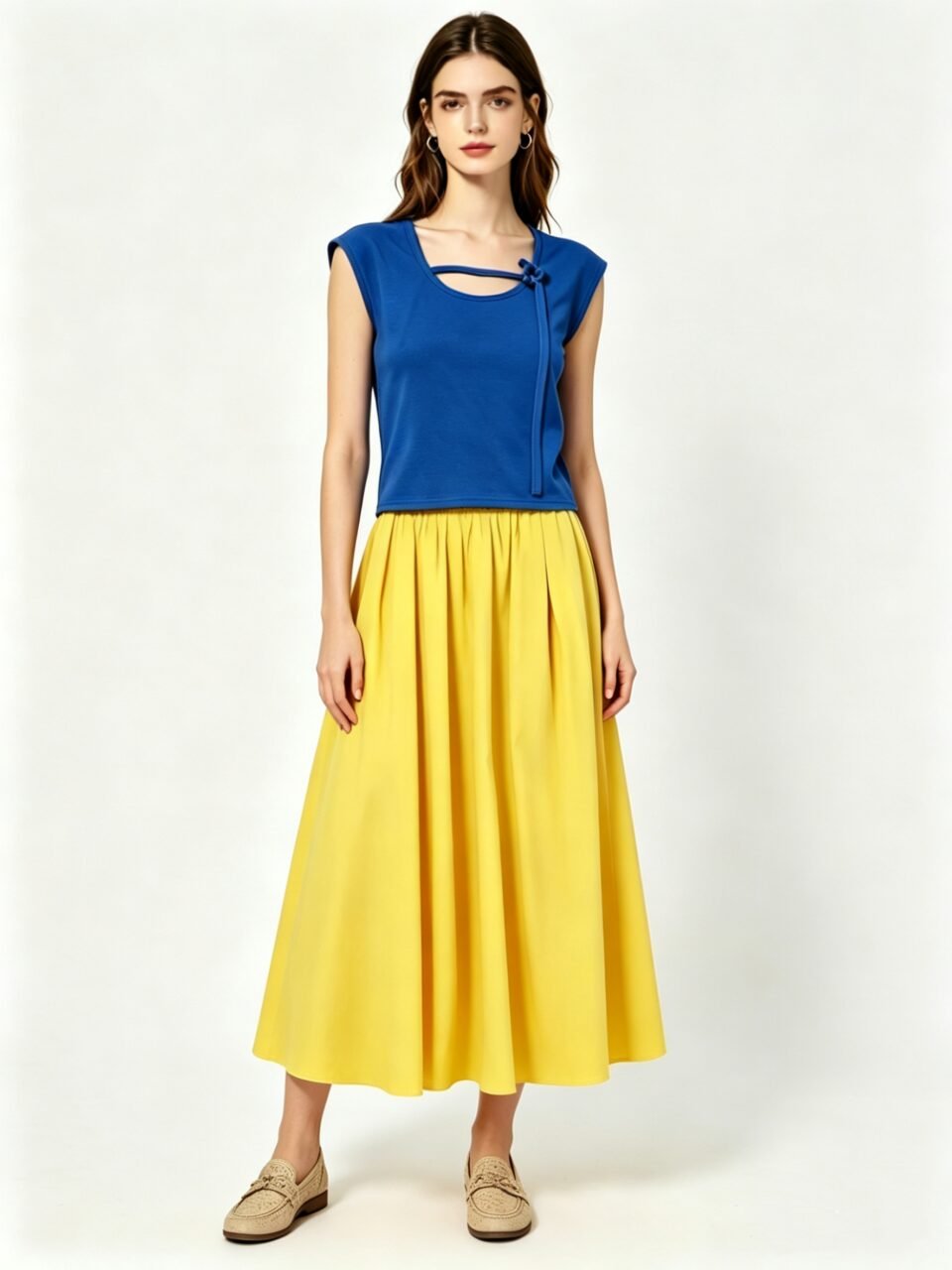 V Logo Pocket Wool & Silk Dress